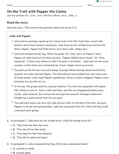 On the Trail with Pepper the Llama worksheet preview