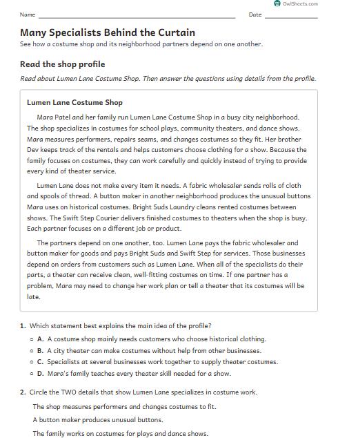 Many Specialists Behind the Curtain worksheet preview