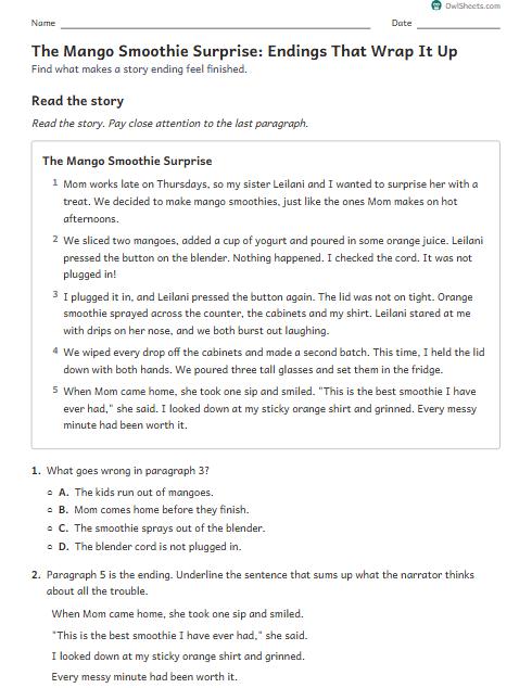 The Mango Smoothie Surprise: Endings That Wrap It Up worksheet preview