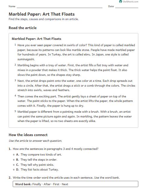 Marbled Paper: Art That Floats worksheet preview
