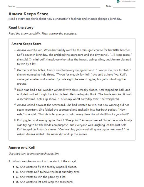 Amara Keeps Score worksheet preview