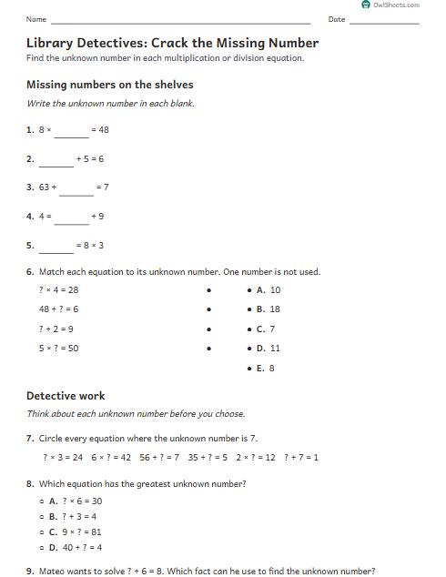 Library Detectives: Crack the Missing Number worksheet preview
