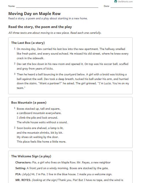 Moving Day on Maple Row worksheet preview