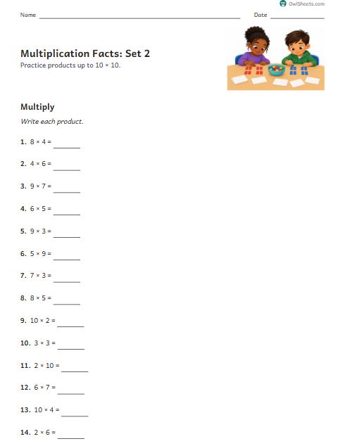 Multiplication Facts: Set 2 worksheet preview