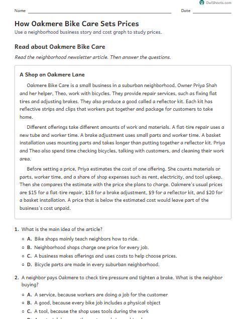 How Oakmere Bike Care Sets Prices worksheet preview