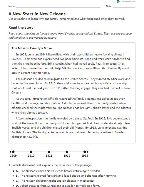 A New Start in New Orleans worksheet preview