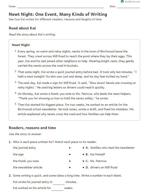 Newt Night: One Event, Many Kinds of Writing worksheet preview