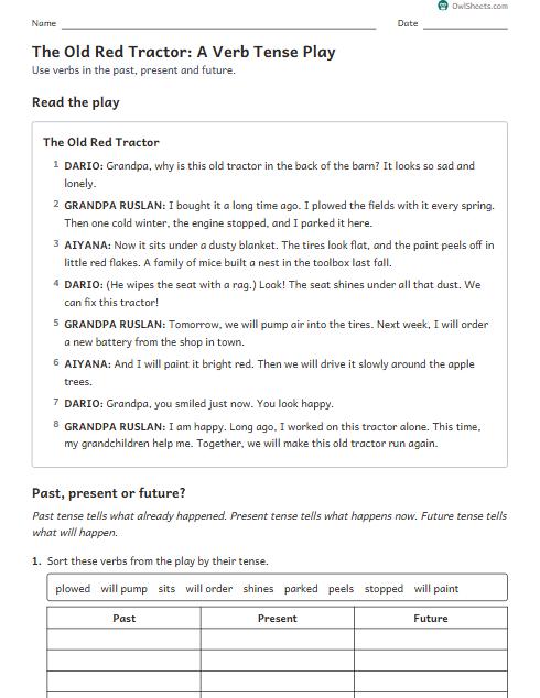 The Old Red Tractor: A Verb Tense Play worksheet preview