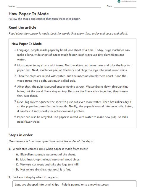 How Paper Is Made worksheet preview
