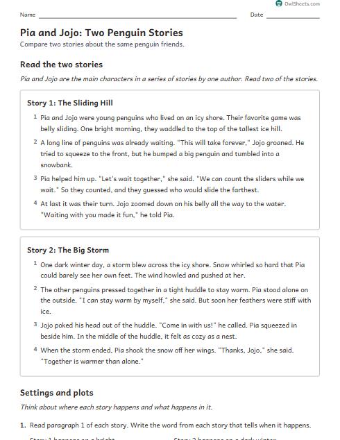 Pia and Jojo: Two Penguin Stories worksheet preview