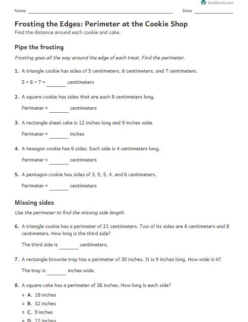 Frosting the Edges: Perimeter at the Cookie Shop worksheet preview