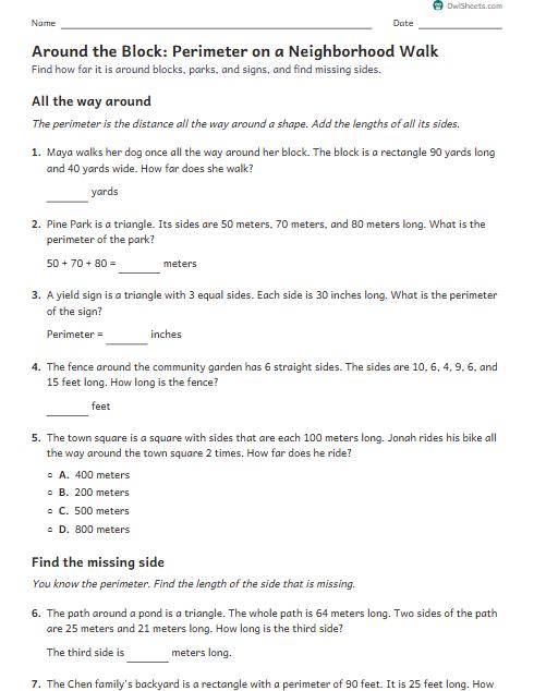 Around the Block: Perimeter on a Neighborhood Walk worksheet preview