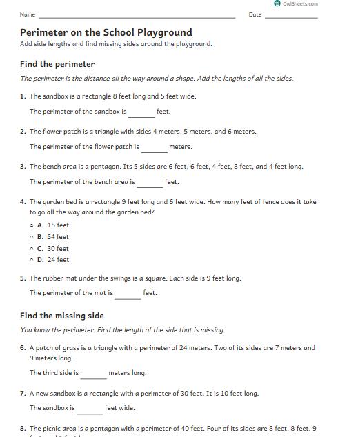Perimeter on the School Playground worksheet preview