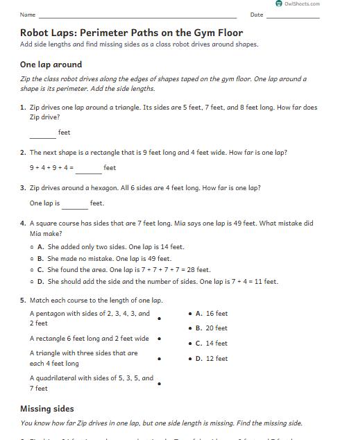 Robot Laps: Perimeter Paths on the Gym Floor worksheet preview