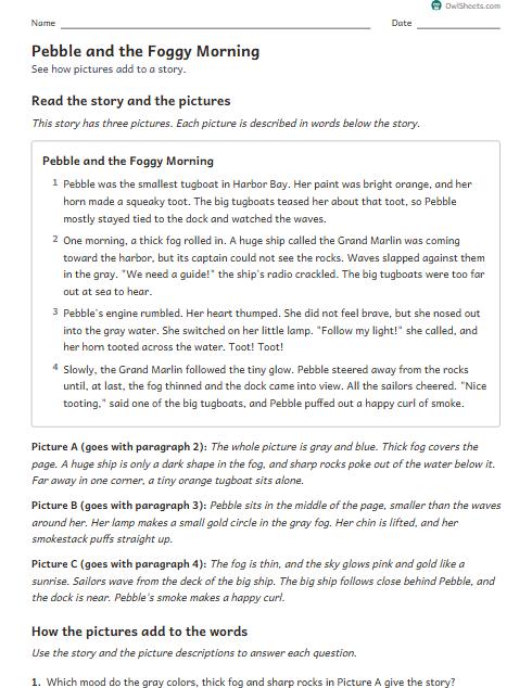 Pebble and the Foggy Morning worksheet preview