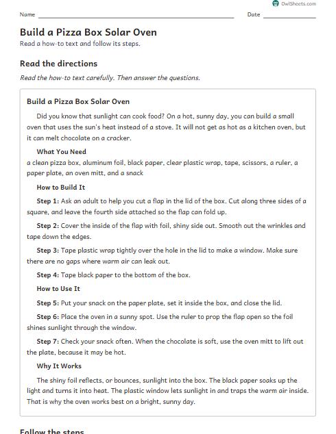 Build a Pizza Box Solar Oven worksheet preview