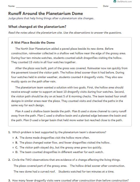 Runoff Around the Planetarium Dome worksheet preview