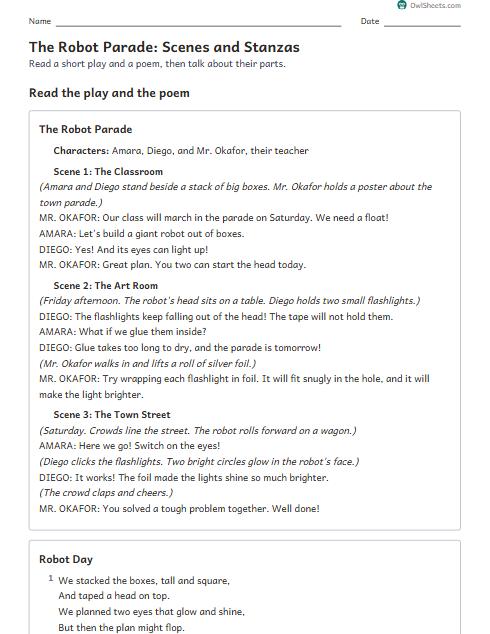 The Robot Parade: Scenes and Stanzas worksheet preview
