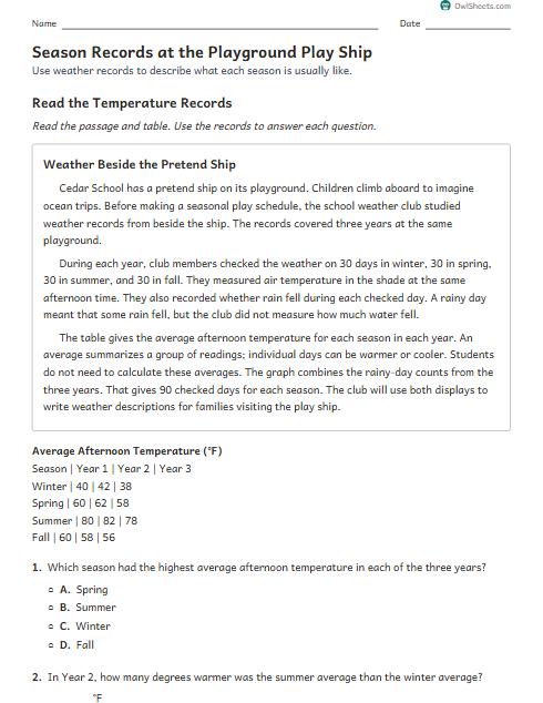 Season Records at the Playground Play Ship worksheet preview