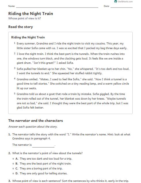 Riding the Night Train worksheet preview