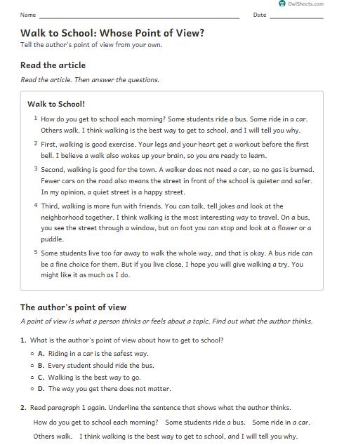 Walk to School: Whose Point of View? worksheet preview