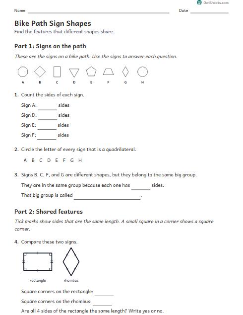 Bike Path Sign Shapes worksheet preview