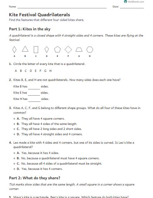 Kite Festival Quadrilaterals worksheet preview