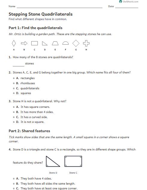 Stepping Stone Quadrilaterals worksheet preview
