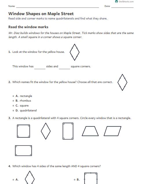 Window Shapes on Maple Street worksheet preview