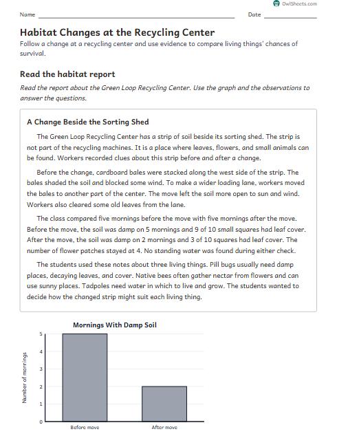 Habitat Changes at the Recycling Center worksheet preview