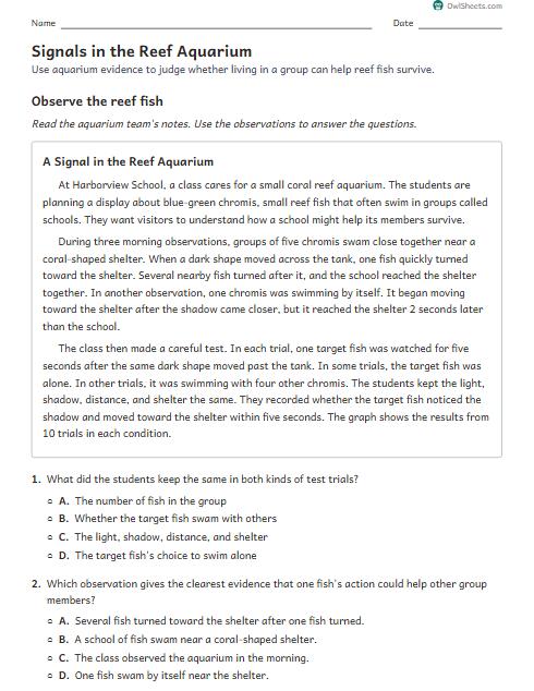 Signals in the Reef Aquarium worksheet preview