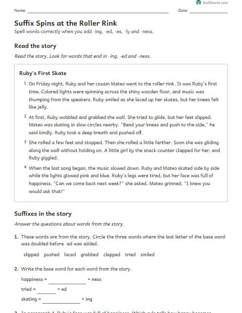 Suffix Spins at the Roller Rink worksheet preview