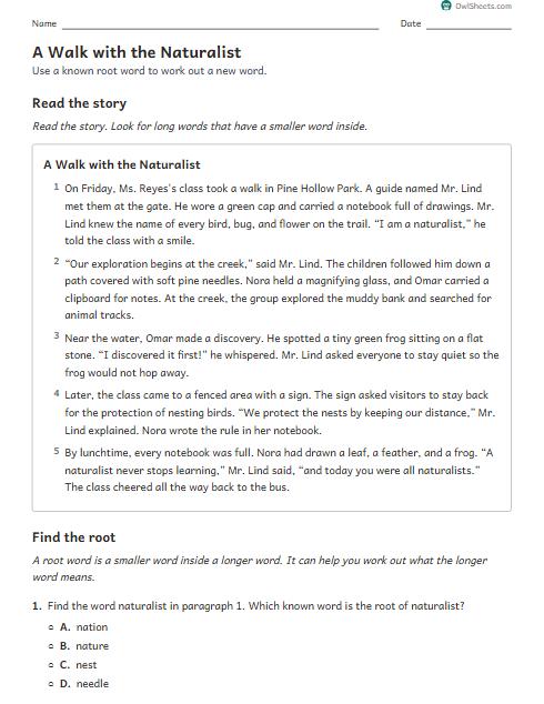 A Walk with the Naturalist worksheet preview
