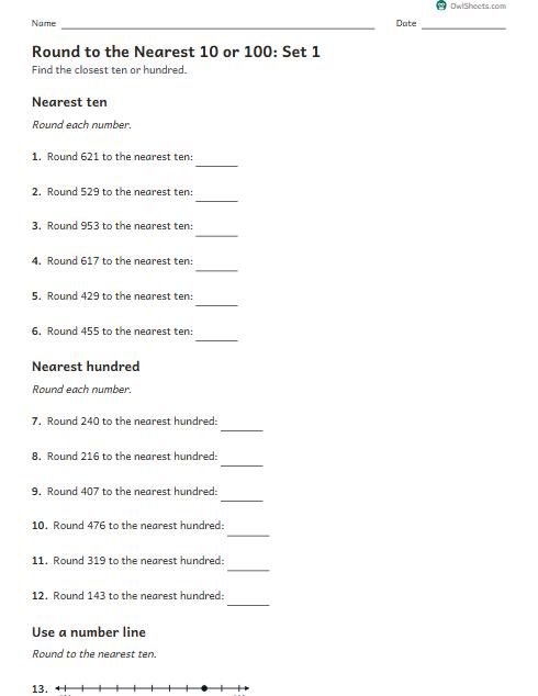 Round to the Nearest 10 or 100: Set 1 worksheet preview