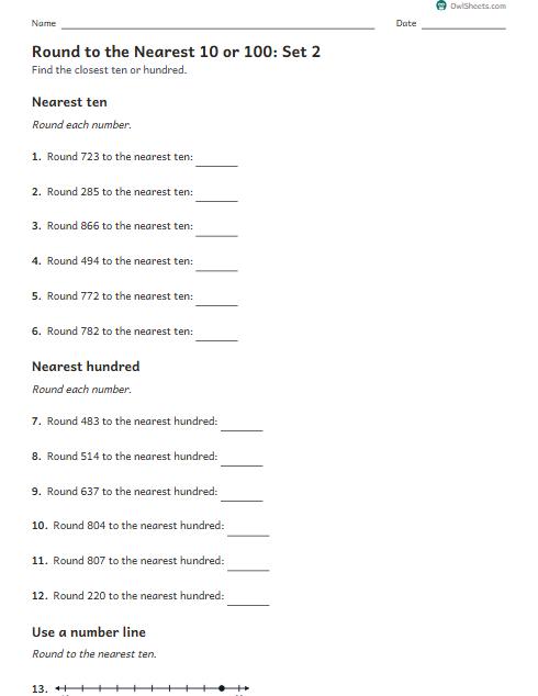 Round to the Nearest 10 or 100: Set 2 worksheet preview