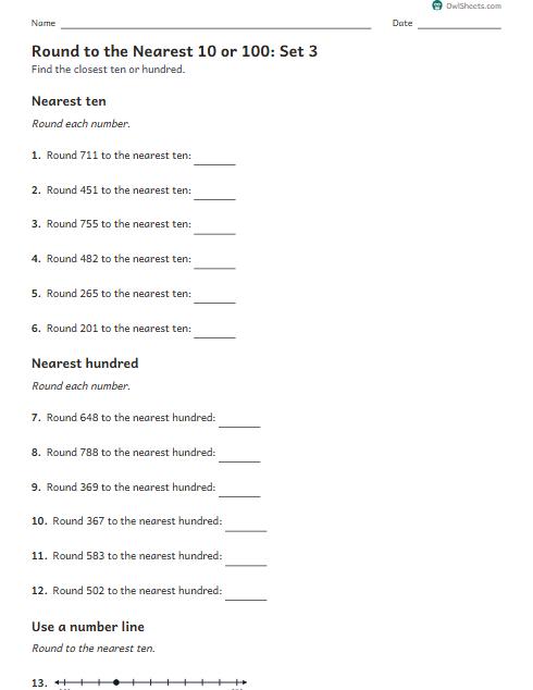 Round to the Nearest 10 or 100: Set 3 worksheet preview