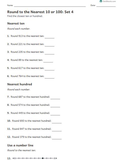 Round to the Nearest 10 or 100: Set 4 worksheet preview