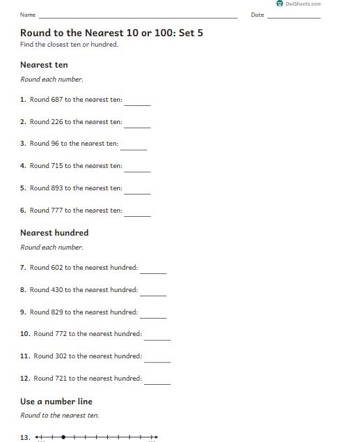 Round to the Nearest 10 or 100: Set 5 worksheet preview