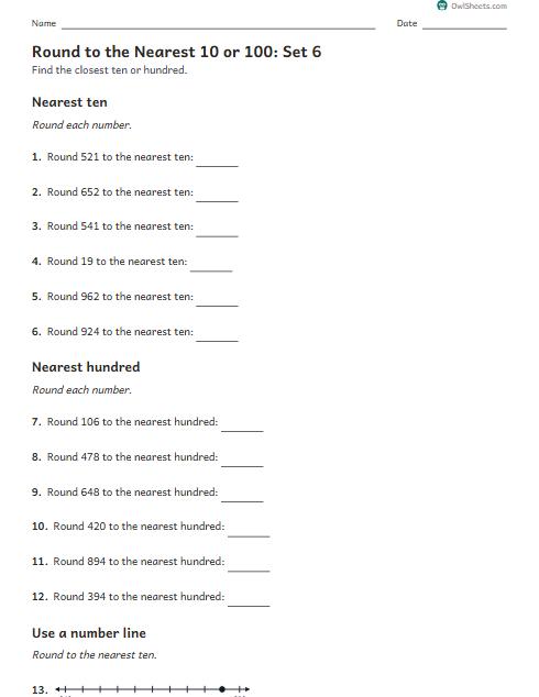 Round to the Nearest 10 or 100: Set 6 worksheet preview