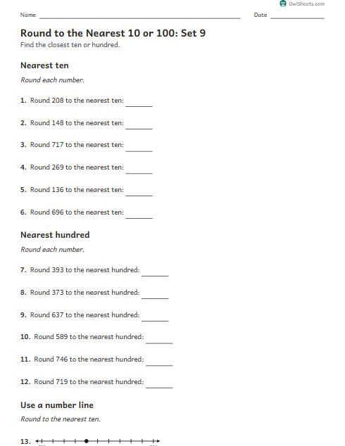 Round to the Nearest 10 or 100: Set 9 worksheet preview