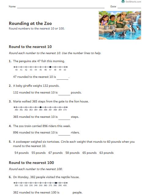 Rounding at the Zoo worksheet preview