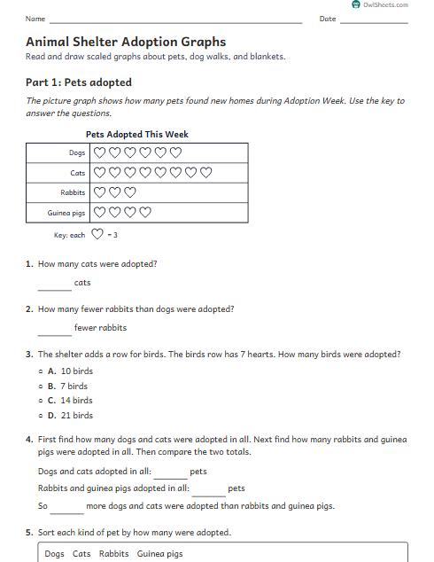 Animal Shelter Adoption Graphs worksheet preview