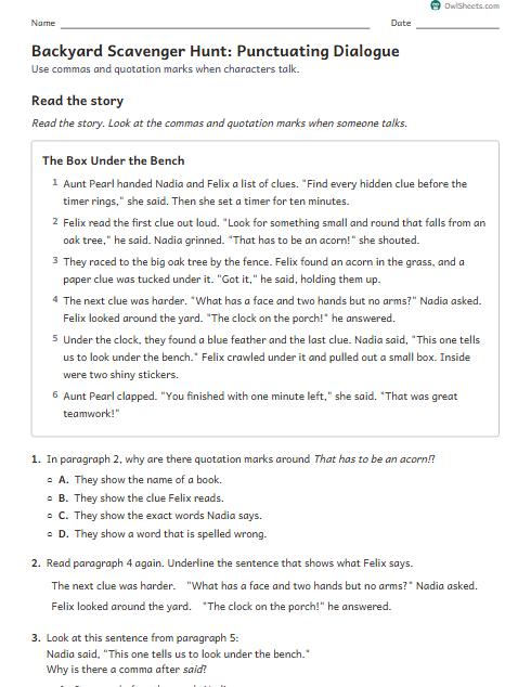 Backyard Scavenger Hunt: Punctuating Dialogue worksheet preview