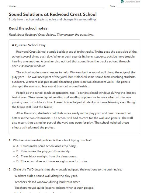 Sound Solutions at Redwood Crest School worksheet preview