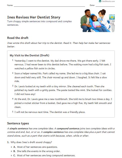 Ines Revises Her Dentist Story worksheet preview