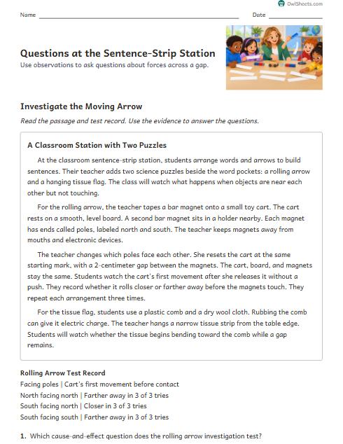 Questions at the Sentence-Strip Station worksheet preview