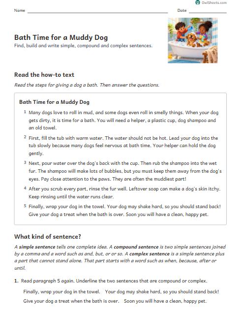 Bath Time for a Muddy Dog worksheet preview