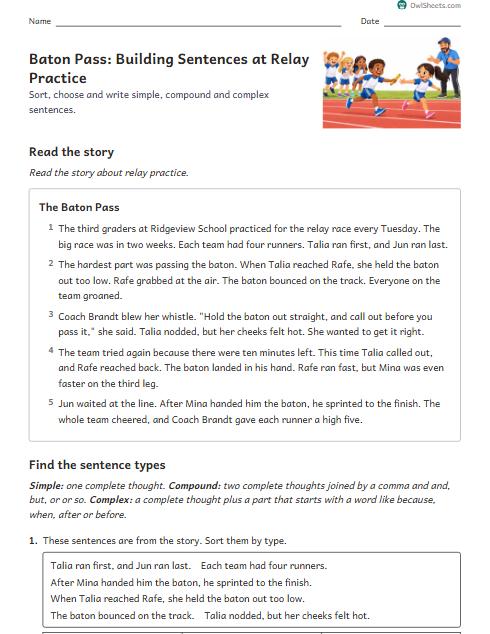 Baton Pass: Building Sentences at Relay Practice worksheet preview