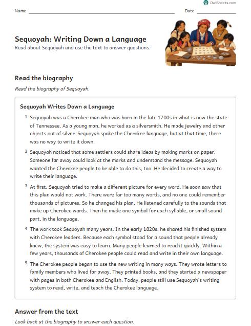 Sequoyah: Writing Down a Language worksheet preview