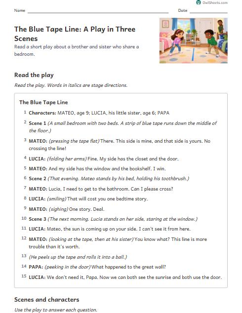 The Blue Tape Line: A Play in Three Scenes worksheet preview